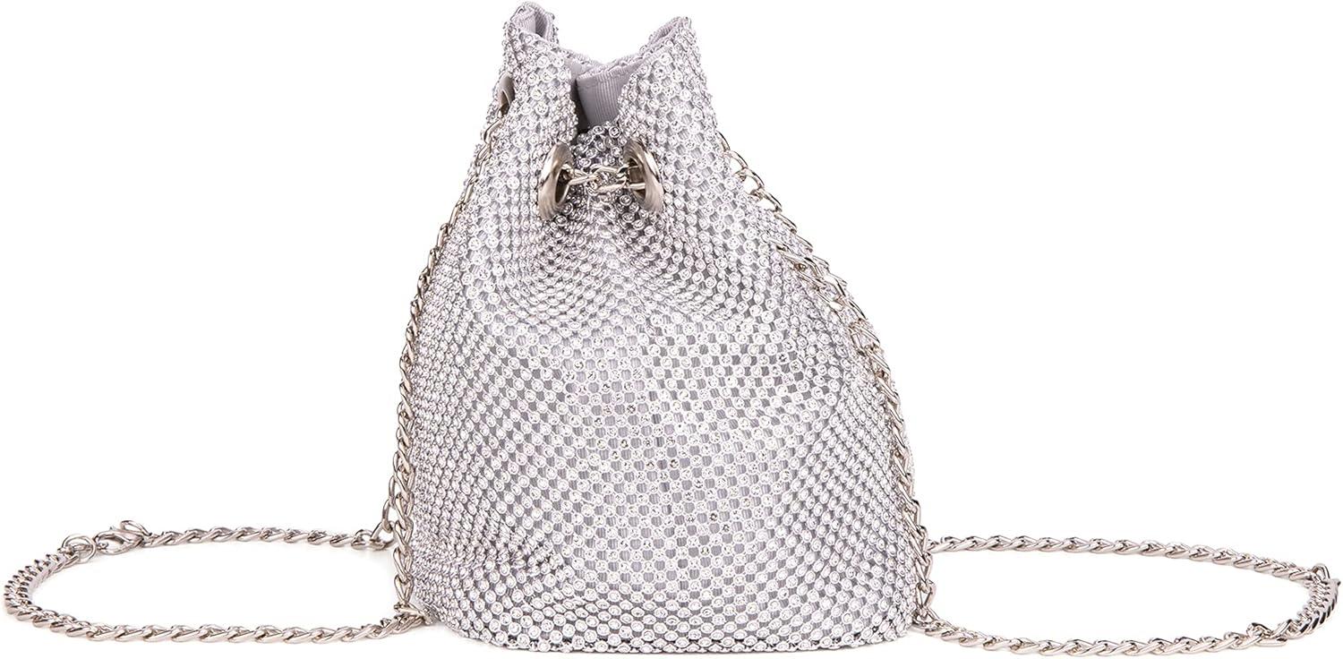 imageOlivia Miller Womens Fashion Round Pouch Evening Bag Formal Crossbody Handbag Wedding Prom Party Purse w Mesh Rhinestone