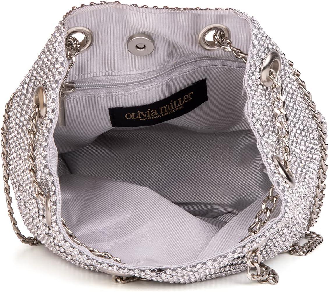 imageOlivia Miller Womens Fashion Round Pouch Evening Bag Formal Crossbody Handbag Wedding Prom Party Purse w Mesh Rhinestone