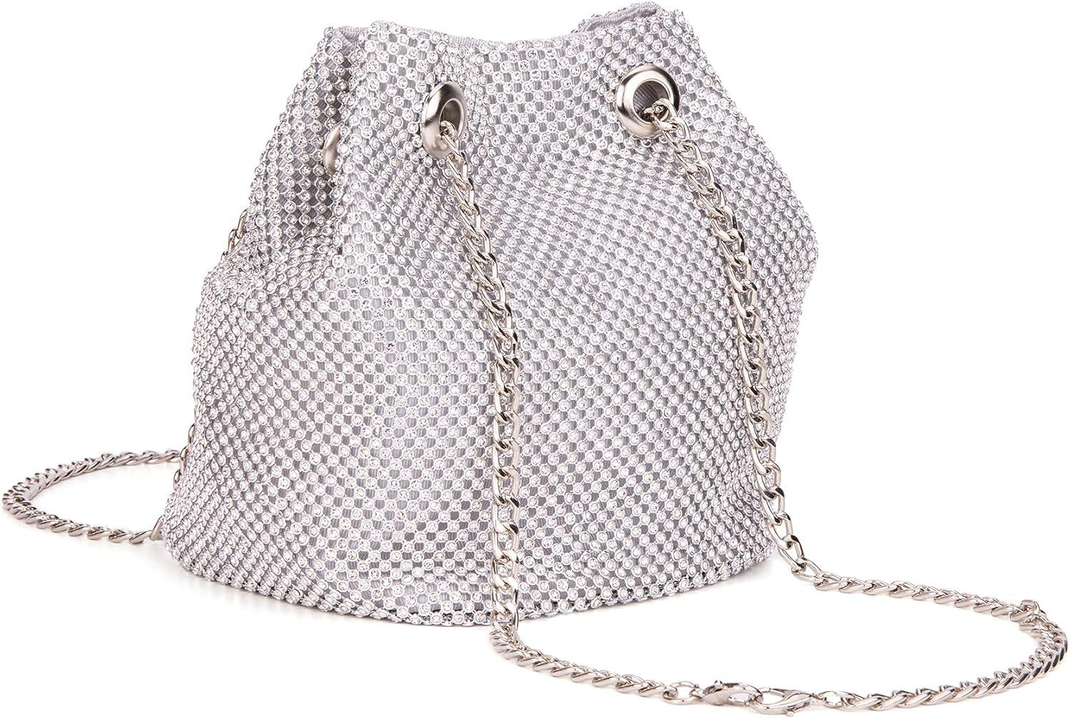 imageOlivia Miller Womens Fashion Round Pouch Evening Bag Formal Crossbody Handbag Wedding Prom Party Purse w Mesh Rhinestone