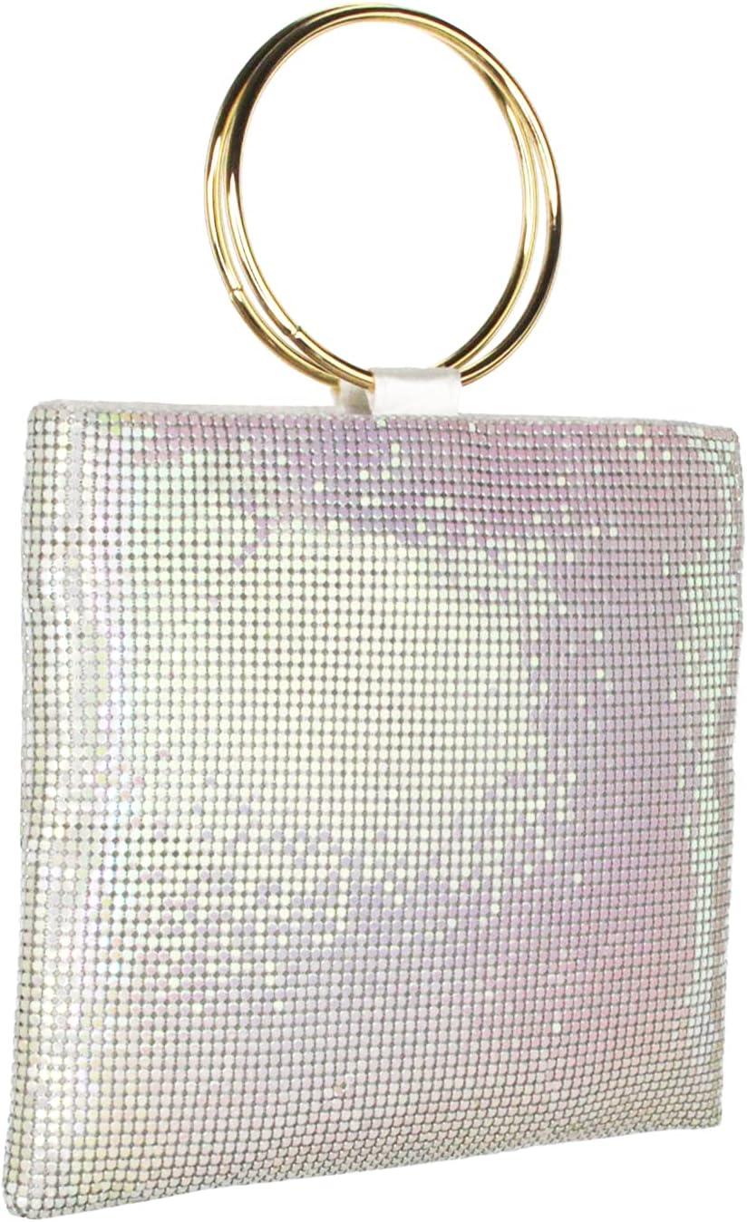 imageOlivia Miller Womens Fashion Square Evening Bag Formal Top Handle Handbag Wedding Party Clutch w Mesh Rhinestone n Zipper