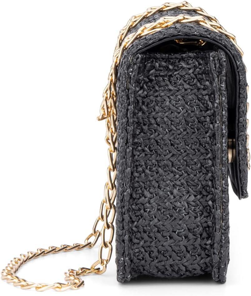 imageOlivia Miller Womens Fashion Theodore Natural Straw Small Crossbody Bag w Convertible Strap Evening Casual Purse Handbag