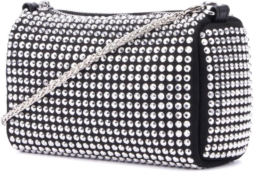 imageOlivia Miller Womens Fashion Xenia Black w Silver Rhinestone Mesh Pouch Evening Bag Wedding Prom Party Crossbody Handbag