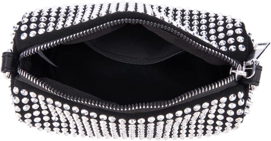 imageOlivia Miller Womens Fashion Xenia Black w Silver Rhinestone Mesh Pouch Evening Bag Wedding Prom Party Crossbody Handbag