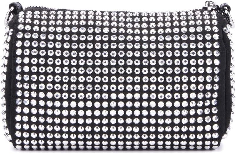 imageOlivia Miller Womens Fashion Xenia Black w Silver Rhinestone Mesh Pouch Evening Bag Wedding Prom Party Crossbody Handbag