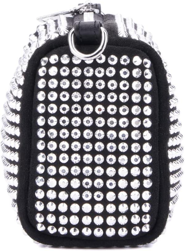 imageOlivia Miller Womens Fashion Xenia Black w Silver Rhinestone Mesh Pouch Evening Bag Wedding Prom Party Crossbody Handbag