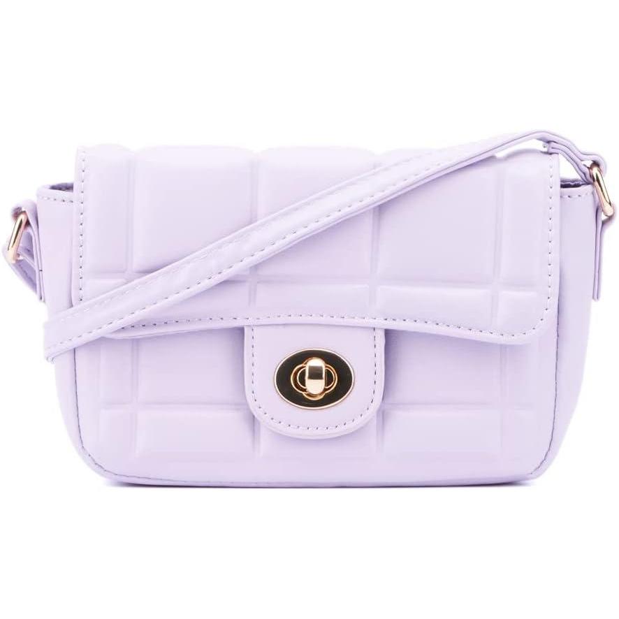imageOlivia Miller Women Joanny Lavender Square Quilted Faux PU Leather w Front Flap Small Crossbody Bag Casual Purse Handbag