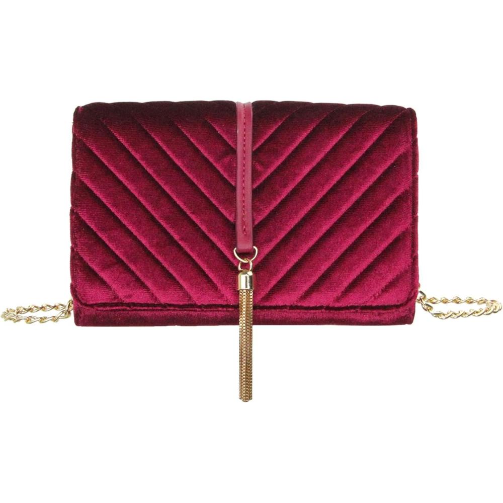 imageOlivia Miller Womens Fashion Asher Quilted PU Leather w Silver Tassel n Front Flap Small Crossbody Bag Casual Purse Handbag