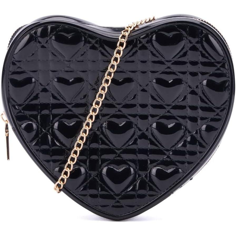imageOlivia Miller Womens Fashion Dhalia Black PVC Jelly Heart Shaped Crossbody Bag w Gold Chain Strap Casual Purse Handbag