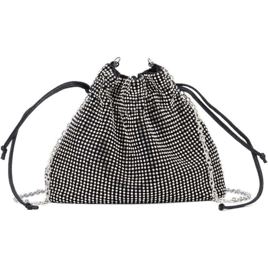 imageOlivia Miller Womens Fashion Enya Black w Rhinestone Mesh Bucket Evening Bag Wedding Prom Party Clutch Crossbody Handbag