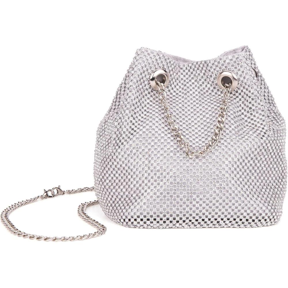 imageOlivia Miller Womens Fashion Round Pouch Evening Bag Formal Crossbody Handbag Wedding Prom Party Purse w Mesh Rhinestone