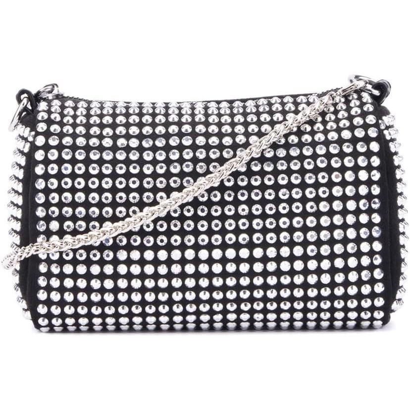 imageOlivia Miller Womens Fashion Xenia Black w Silver Rhinestone Mesh Pouch Evening Bag Wedding Prom Party Crossbody Handbag