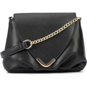 Olivia Miller Women’s Fashion Blane Faux PU Leather w Front Flap Small Crossbody Bag w Gold Chain Strap, Casual Purse Handbag