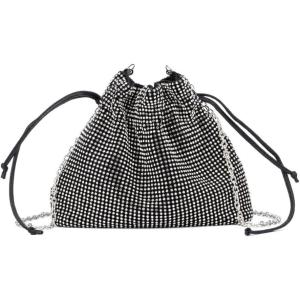Olivia Miller Women’s Fashion Enya Black w Rhinestone Mesh Bucket Evening Bag, Wedding Prom Party Clutch Crossbody Handbag