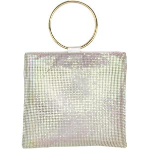 Olivia Miller Women’s Fashion Square Evening Bag Formal Top Handle Handbag Wedding Party Clutch w Mesh Rhinestone n Zipper