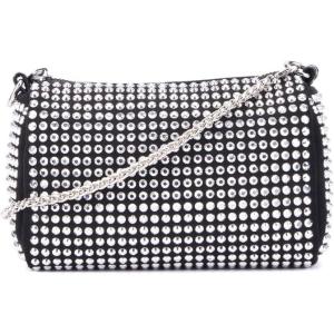 Olivia Miller Women’s Fashion Xenia Black w Silver Rhinestone Mesh Pouch Evening Bag, Wedding Prom Party Crossbody Handbag