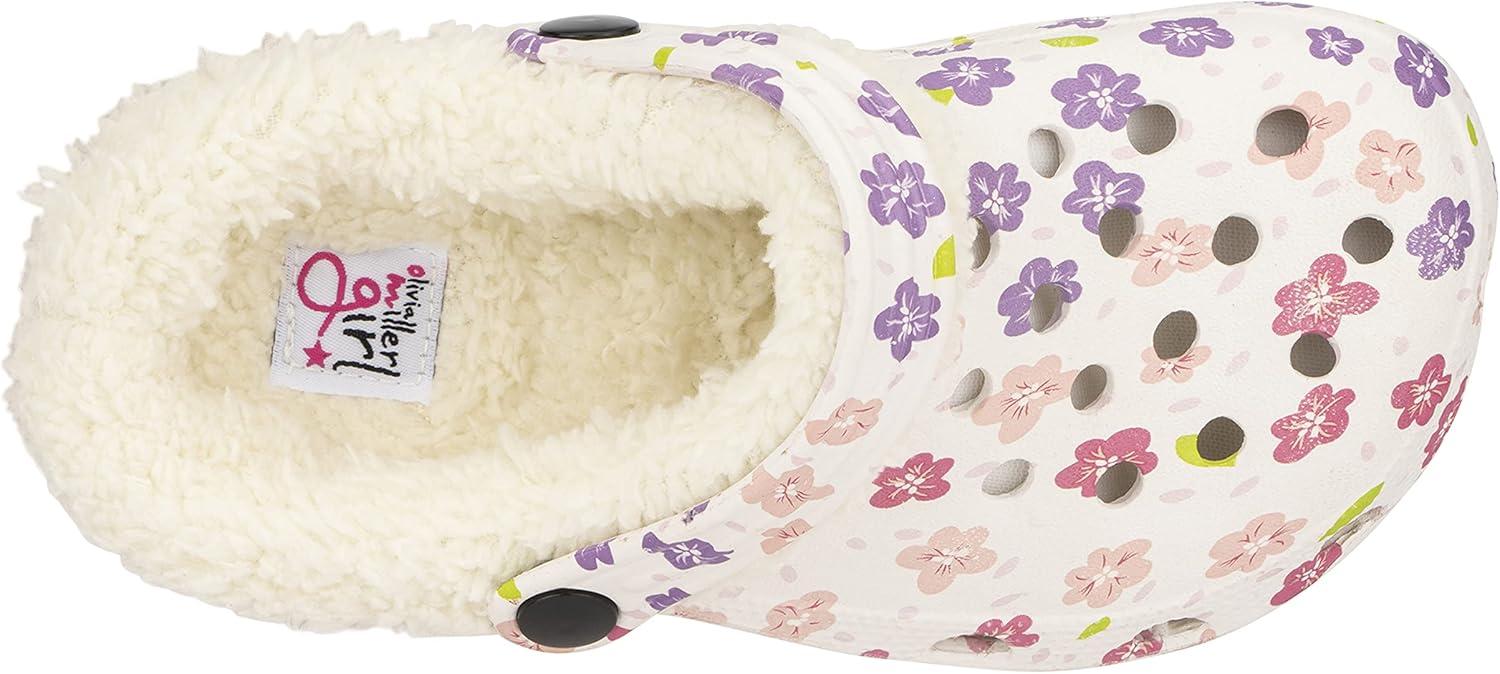 imageOlivia Miller Kids Girl Fashion Shoes White Floral Multicolor EVA Quilted Faux Fur SlipOn Back Strap Clogs Slippers Slide SandalsWhiteMulticolor Pink