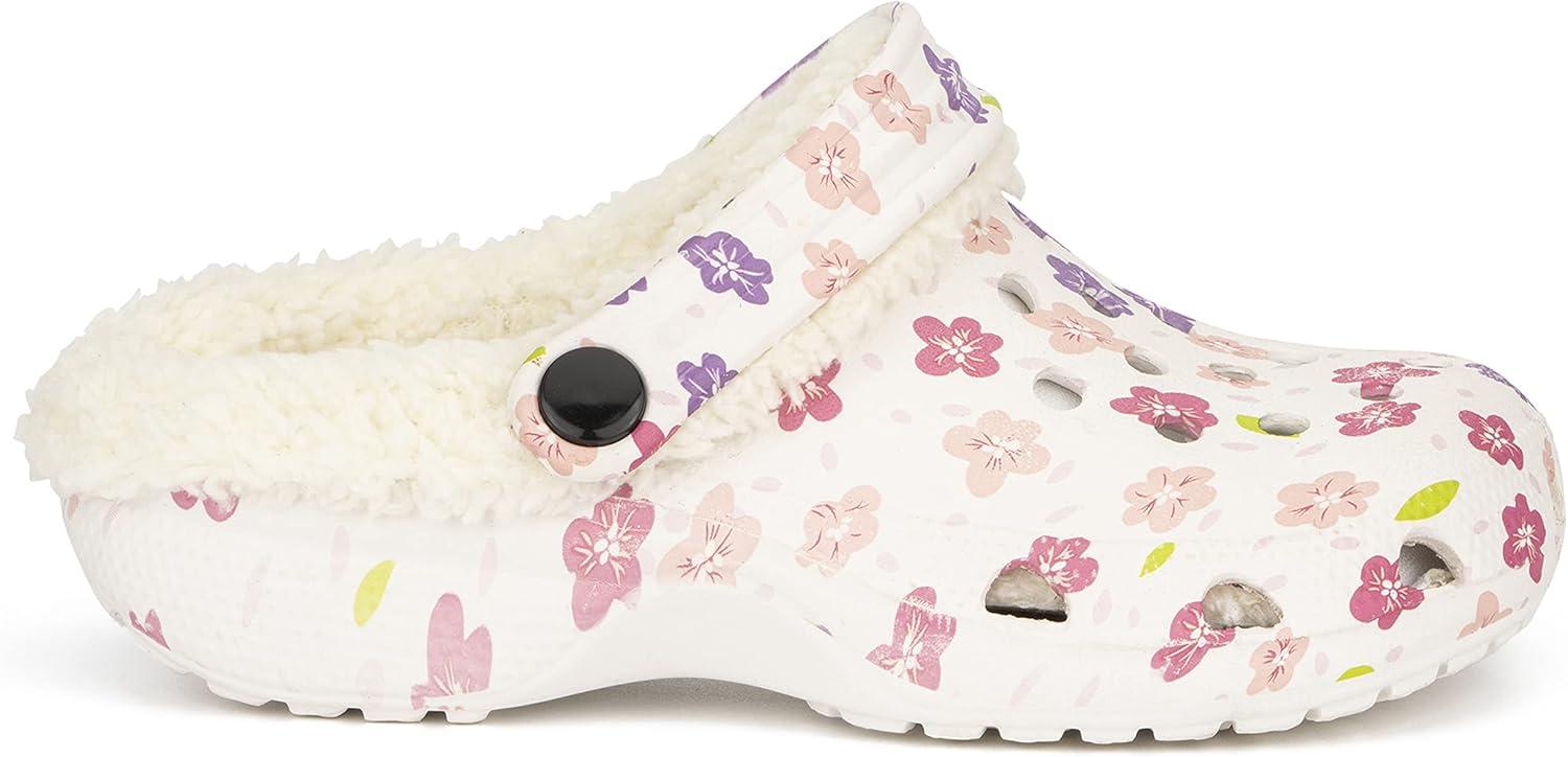imageOlivia Miller Kids Girl Fashion Shoes White Floral Multicolor EVA Quilted Faux Fur SlipOn Back Strap Clogs Slippers Slide SandalsWhiteMulticolor Pink