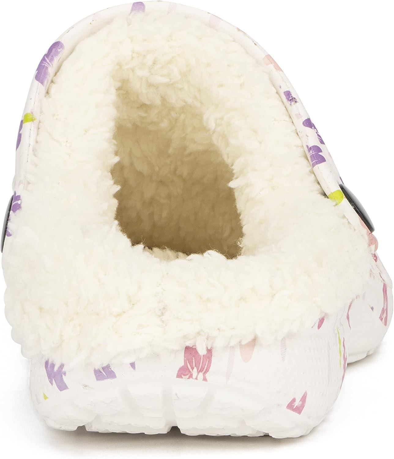 imageOlivia Miller Kids Girl Fashion Shoes White Floral Multicolor EVA Quilted Faux Fur SlipOn Back Strap Clogs Slippers Slide SandalsWhiteMulticolor Pink