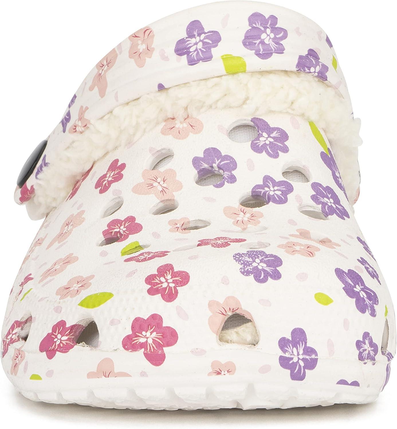 imageOlivia Miller Kids Girl Fashion Shoes White Floral Multicolor EVA Quilted Faux Fur SlipOn Back Strap Clogs Slippers Slide SandalsWhiteMulticolor Pink