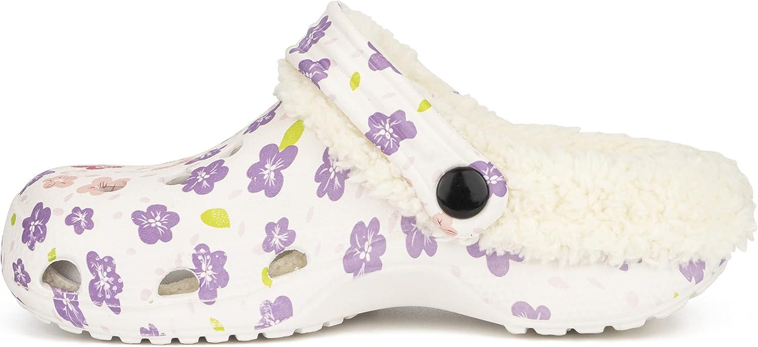 imageOlivia Miller Kids Girl Fashion Shoes White Floral Multicolor EVA Quilted Faux Fur SlipOn Back Strap Clogs Slippers Slide SandalsWhiteMulticolor Pink