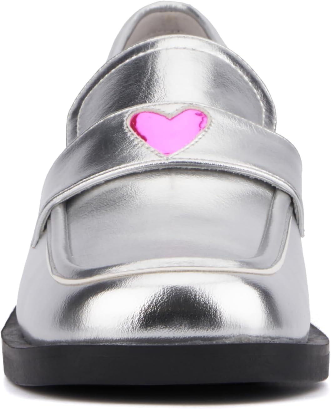 imageOlivia Miller Womens Luminaries Loafer Square Toe Dress Casual Rubber OutsoleSilver
