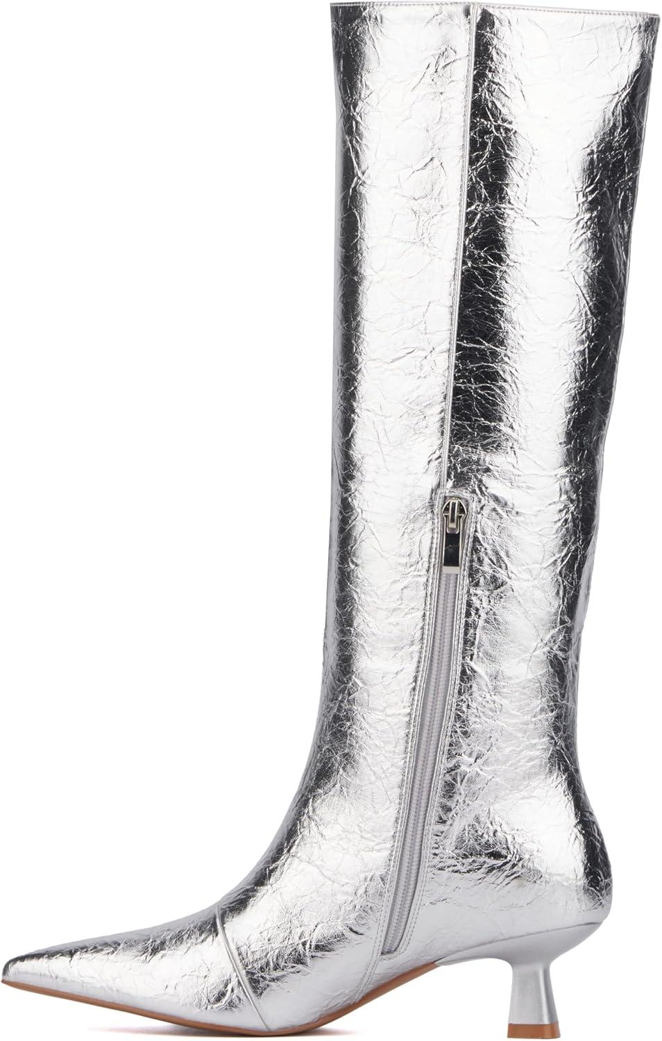 imageOlivia Miller Womens Mars Tall Pointed Toe Boots Rubber OutsoleSilver