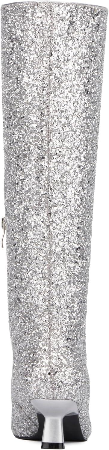 imageOlivia Miller Womens Mars Tall Pointed Toe Boots Rubber OutsoleSilver Glitter