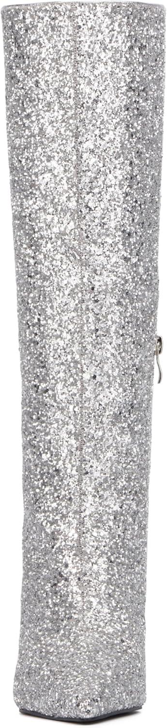 imageOlivia Miller Womens Mars Tall Pointed Toe Boots Rubber OutsoleSilver Glitter