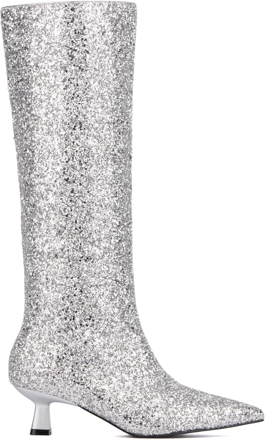 imageOlivia Miller Womens Mars Tall Pointed Toe Boots Rubber OutsoleSilver Glitter