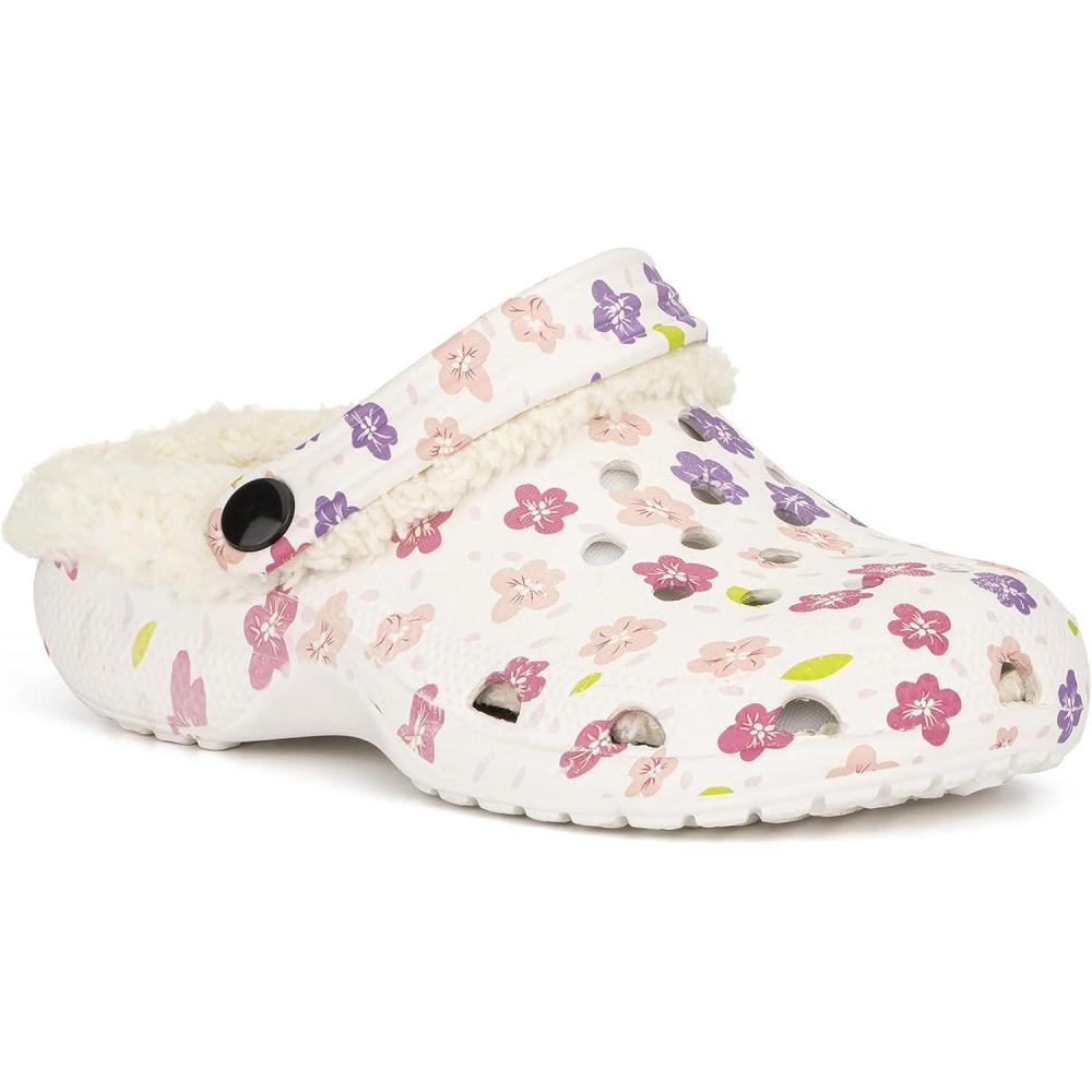 imageOlivia Miller Kids Girl Fashion Shoes White Floral Multicolor EVA Quilted Faux Fur SlipOn Back Strap Clogs Slippers Slide SandalsWhiteMulticolor Pink