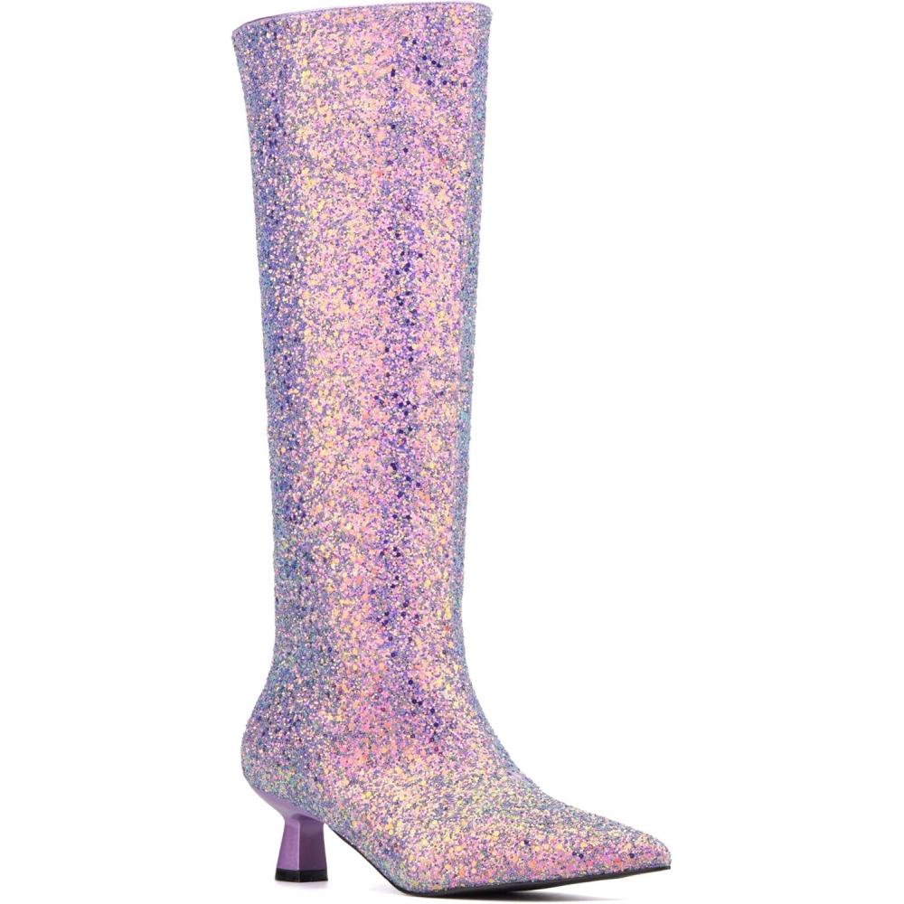 imageOlivia Miller Womens Mars Tall Pointed Toe Boots Rubber OutsoleLilac Multi