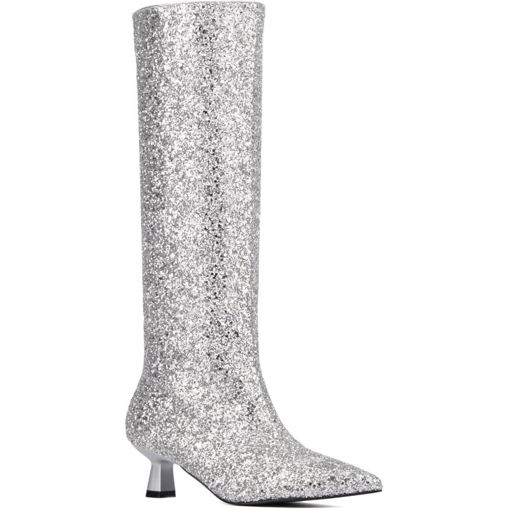 imageOlivia Miller Womens Mars Tall Pointed Toe Boots Rubber OutsoleSilver Glitter