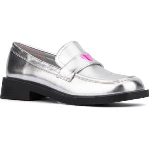 Olivia Miller Womens Luminaries Loafer, Square Toe Dress Casual, Rubber Outsole(Silver)