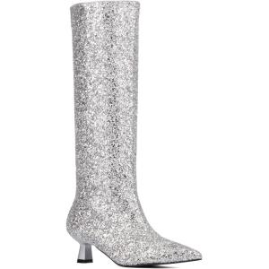 Olivia Miller Womens Mars Tall, Pointed Toe Boots, Rubber Outsole(Silver Glitter)