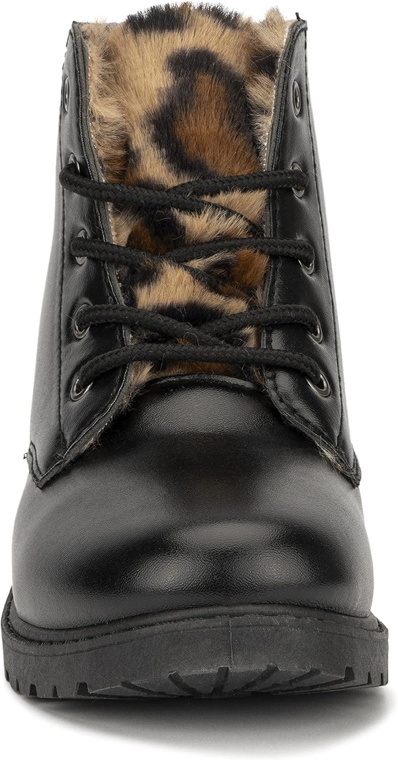 imageOlivia Miller Kids Girl Fashion Shoes Faux PU Leather Lug Sole Chunky Heel Lace Up Round Toe Winter Snow Casual Classic Combat Bootie Ankle Boots