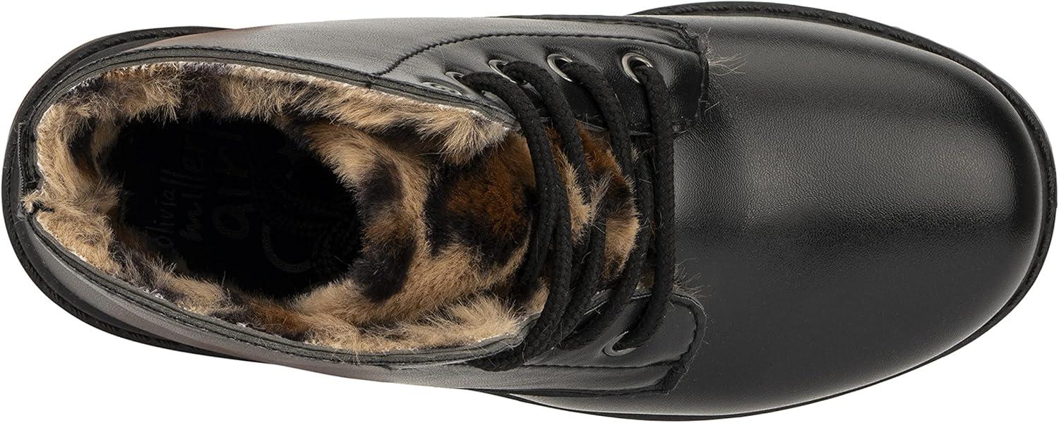 imageOlivia Miller Kids Girl Fashion Shoes Faux PU Leather Lug Sole Chunky Heel Lace Up Round Toe Winter Snow Casual Classic Combat Bootie Ankle Boots