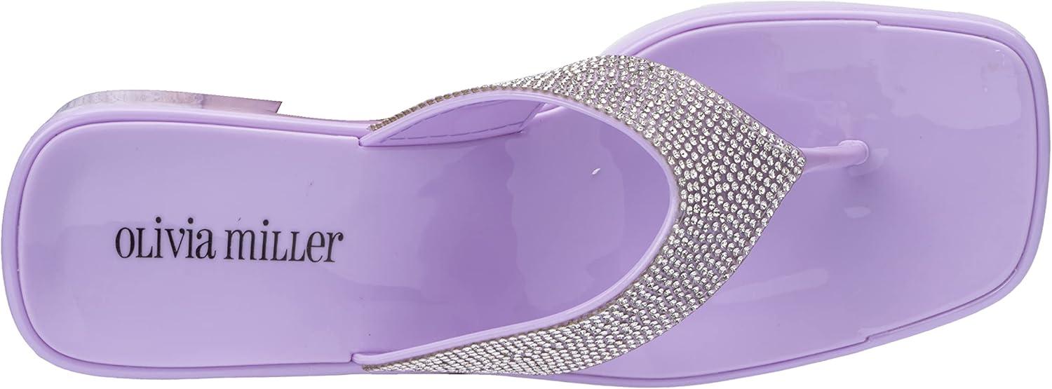 imageOlivia Miller Womens Fashion Ladies Shoes PVC Jelly Geli w Embellished Glitter Rhinestones Thong Flip Flops Open Toe Trendy Casual Summer Slide On 2 Inch Low Mid Clear Block Heel SandalsLilac Purple
