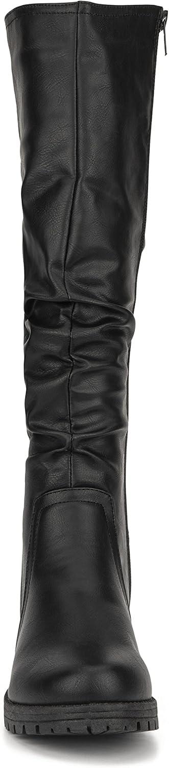 imageOlivia Miller Womens Fashion Shoes Faux PU Leather Side Zipper Lug Sole Chunky Heel Round Toe Casual Classic Knee High Ankle Boots