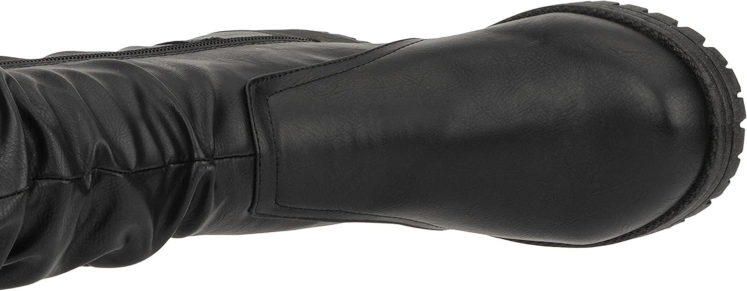 imageOlivia Miller Womens Fashion Shoes Faux PU Leather Side Zipper Lug Sole Chunky Heel Round Toe Casual Classic Knee High Ankle Boots
