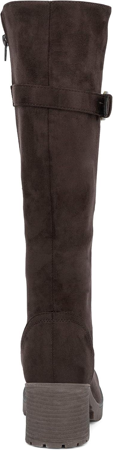 imageOlivia Miller Womens Fashion Shoes Faux PU Leather Side Zipper Lug Sole Lace Up Chunky Block Heel Round Toe Casual Classic Knee High Ankle Boots