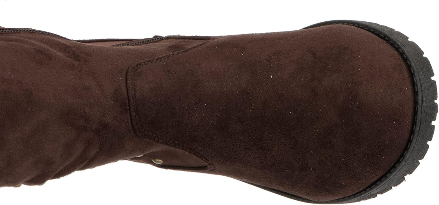 imageOlivia Miller Womens Fashion Shoes Faux PU Leather Side Zipper Lug Sole Round Toe Studded Casual Classic Over the Knee Ankle Boots