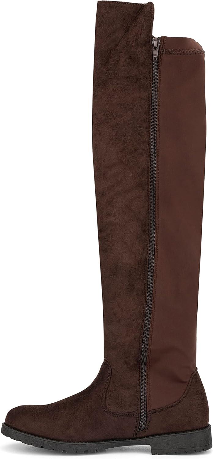 imageOlivia Miller Womens Fashion Shoes Faux PU Leather Side Zipper Lug Sole Round Toe Studded Casual Classic Over the Knee Ankle Boots