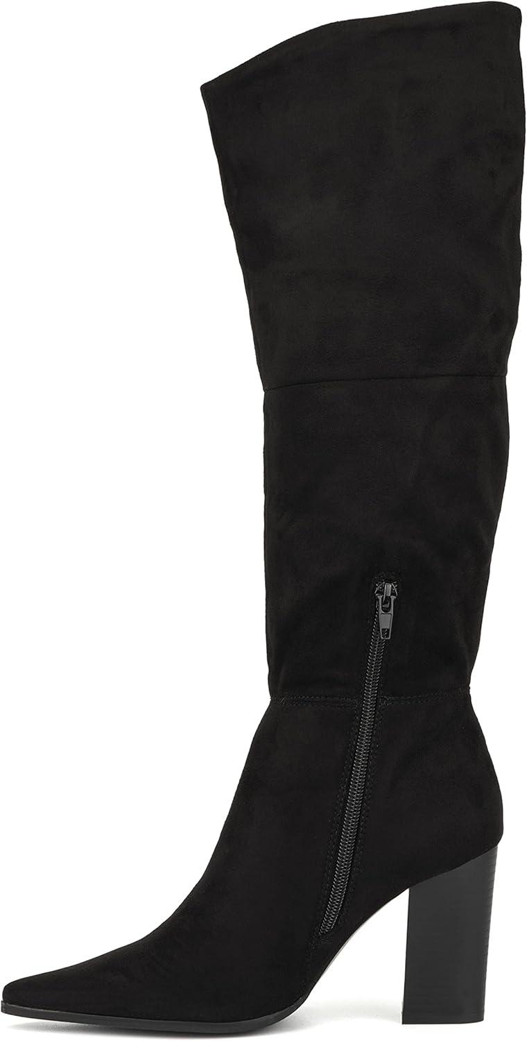 imageOlivia Miller Womens Fashion Shoes Faux Suede Side Zipper Slip On Casual Classic Knee High Riding High Heel Pointed Toe Boots