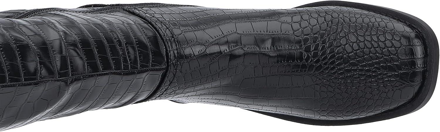 imageOlivia Miller Womens Fashion Shoes PU Faux Crocodile Leather Side Zipper Slip On Casual Classic Knee High Riding Plain Toe Boots