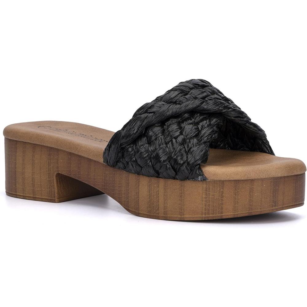 imageOlivia Miller Womens Fashion Ladies Shoes Raffia Trendy Party Woven Braided Criss Cross Clog Slide On 175 Inch Mid Low Platform Block Fashion Heel SandalsBlack