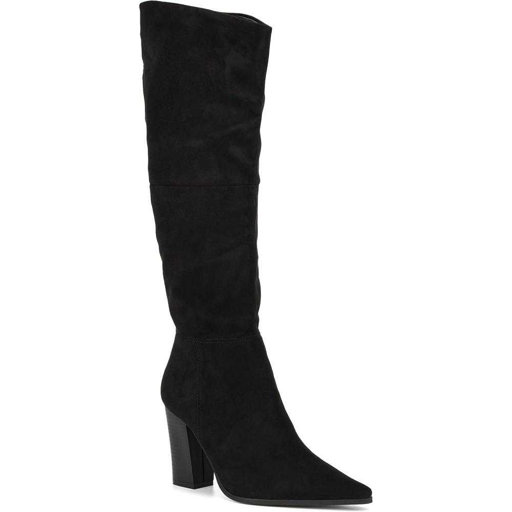 imageOlivia Miller Womens Fashion Shoes Faux Suede Side Zipper Slip On Casual Classic Knee High Riding High Heel Pointed Toe Boots