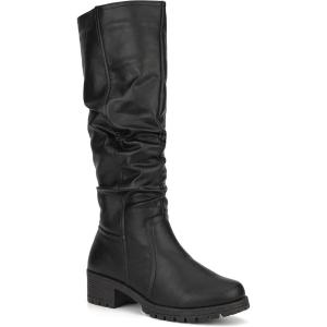 Olivia Miller Women’s Fashion Shoes, Faux PU Leather Side Zipper Lug Sole Chunky Heel Round Toe Casual Classic Knee High Ankle Boots