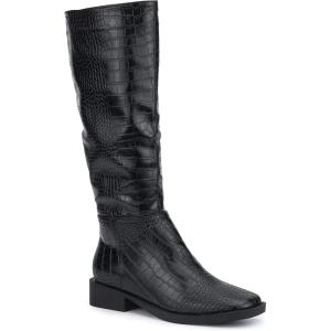 Olivia Miller Women’s Fashion Shoes, PU Faux Crocodile Leather Side Zipper Slip On Casual Classic Knee High Riding Plain Toe Boots