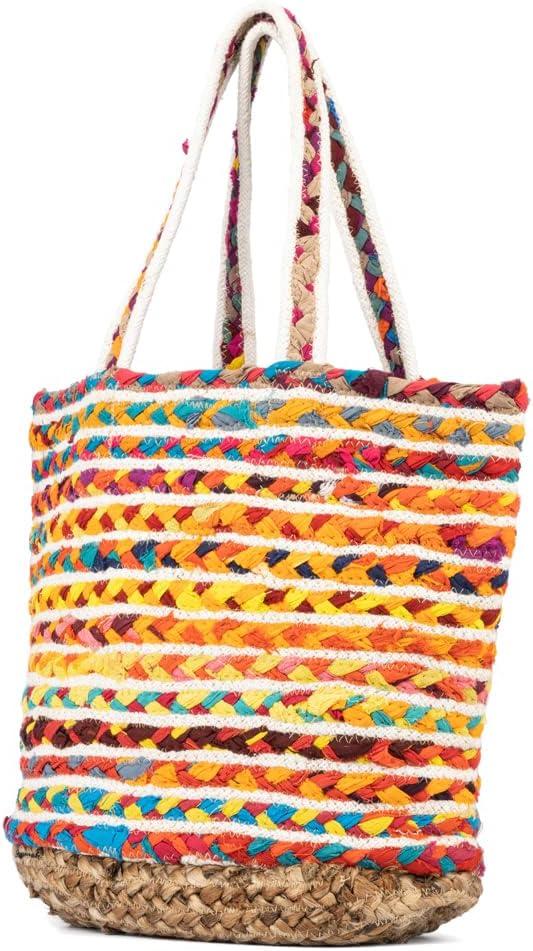 imageOlivia Miller Womens Fashion Ada Natural Beige Straw Jute Tote Bag w Top Handles Medium Boho Casual Purse Handbag