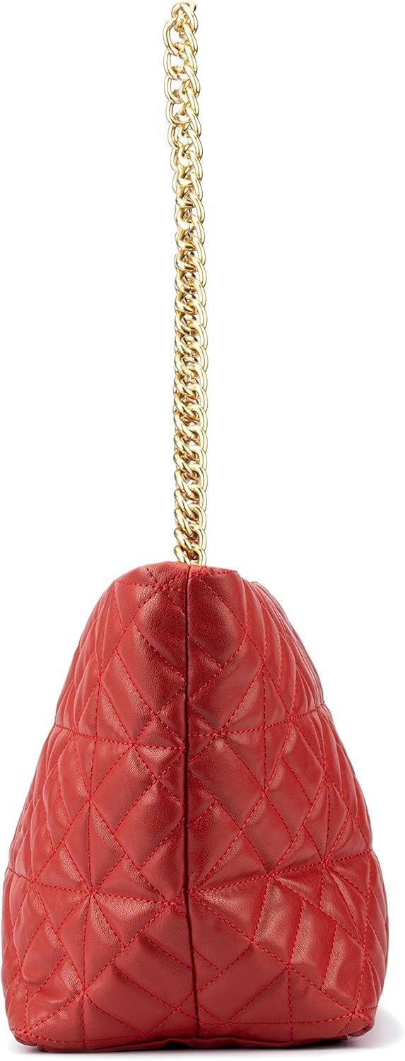 imageOlivia Miller Womens Fashion Mina PVC Quilted Shoulder Tote Bag w Chunky Chain Strap Medium Weekender Casual Purse Handbag
